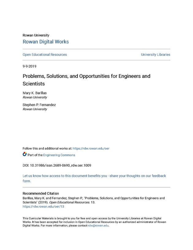 Problems, Solutions, and Opportunities for Engineers and Scientists - Title Page 1